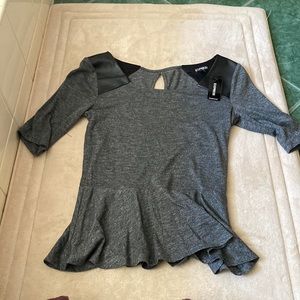 Gray pullover shirt with faux leather. Never worn brand new.